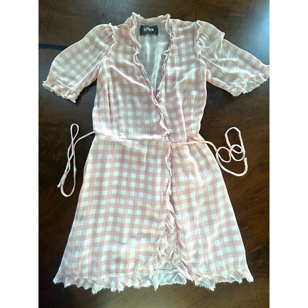 RARE Archival Reformation Surplus Baby Pink Gingham Wrap Dress XS - Picture 3 of 9